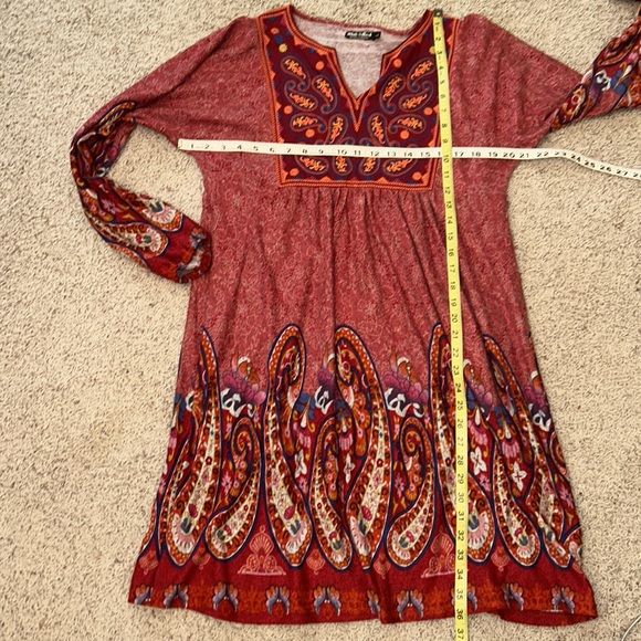 🆕NWOT🌻BOHO PAISLEY DRESS🍁Notch Neck❤️Brick Red Base Size Large - Picture 9 of 11